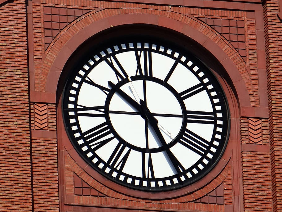 Clock, Building, red brick, large, mechanical, traditional, time, icon, historical, chicago