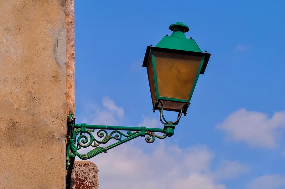 lámpara, ligero, antiguo, verde, iluminación, linterna, vaso, brillante, diseño, arquitectura