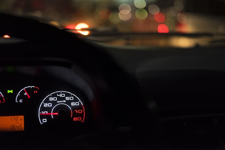 close-up, photography, vehicle, analog, instrument, cluster, panel, car dashboard, speedometer, speed