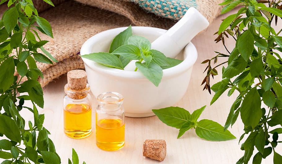 leaf plant, white, mortal, pestle, essential oils, flower, aromatherapy, perfume, essential, nature