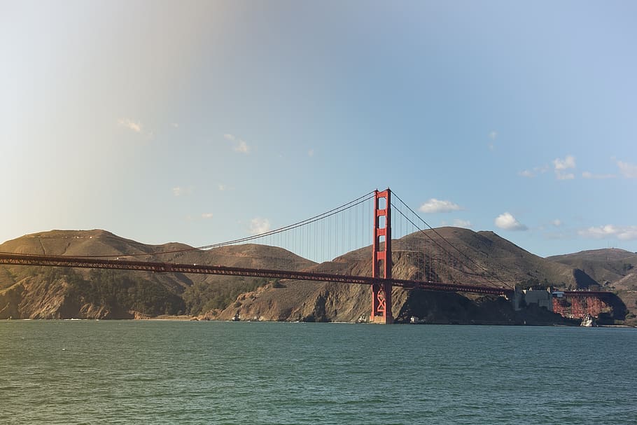 Golden Gate, puente, San Francisco, Estados Unidos, mar, océano, agua, viajes, rojo, montaña