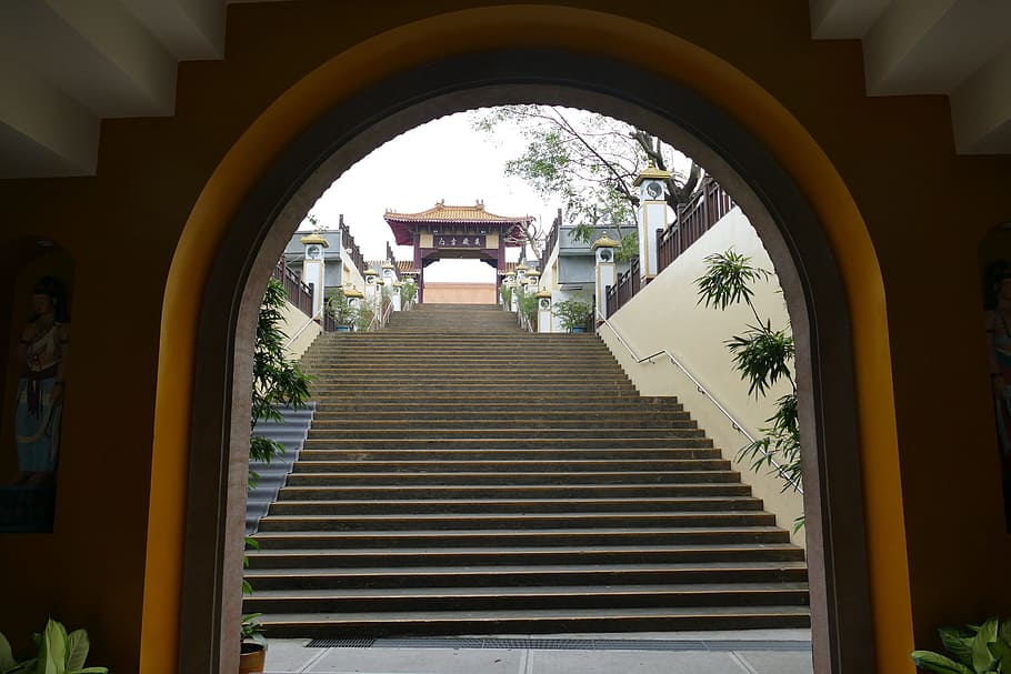寺院, 仏教, 複雑な, 寺院の複合体, 宗教, 台湾, 高雄, 仏, 階段, 屋内