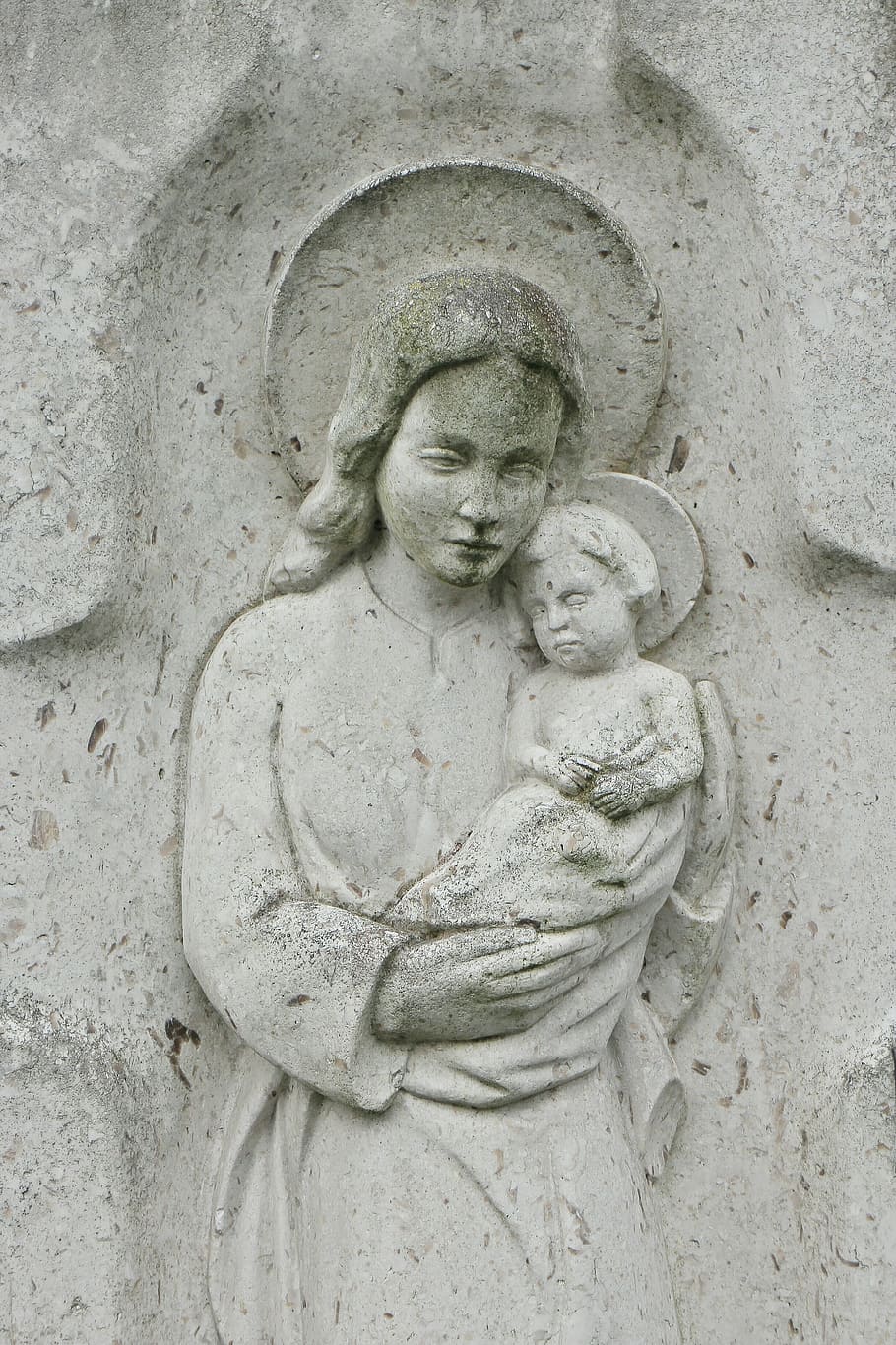 Alivio, Escultura, Estatua, Figura, Piedra, escultura de piedra, madre, niño, Virgen, mujer
