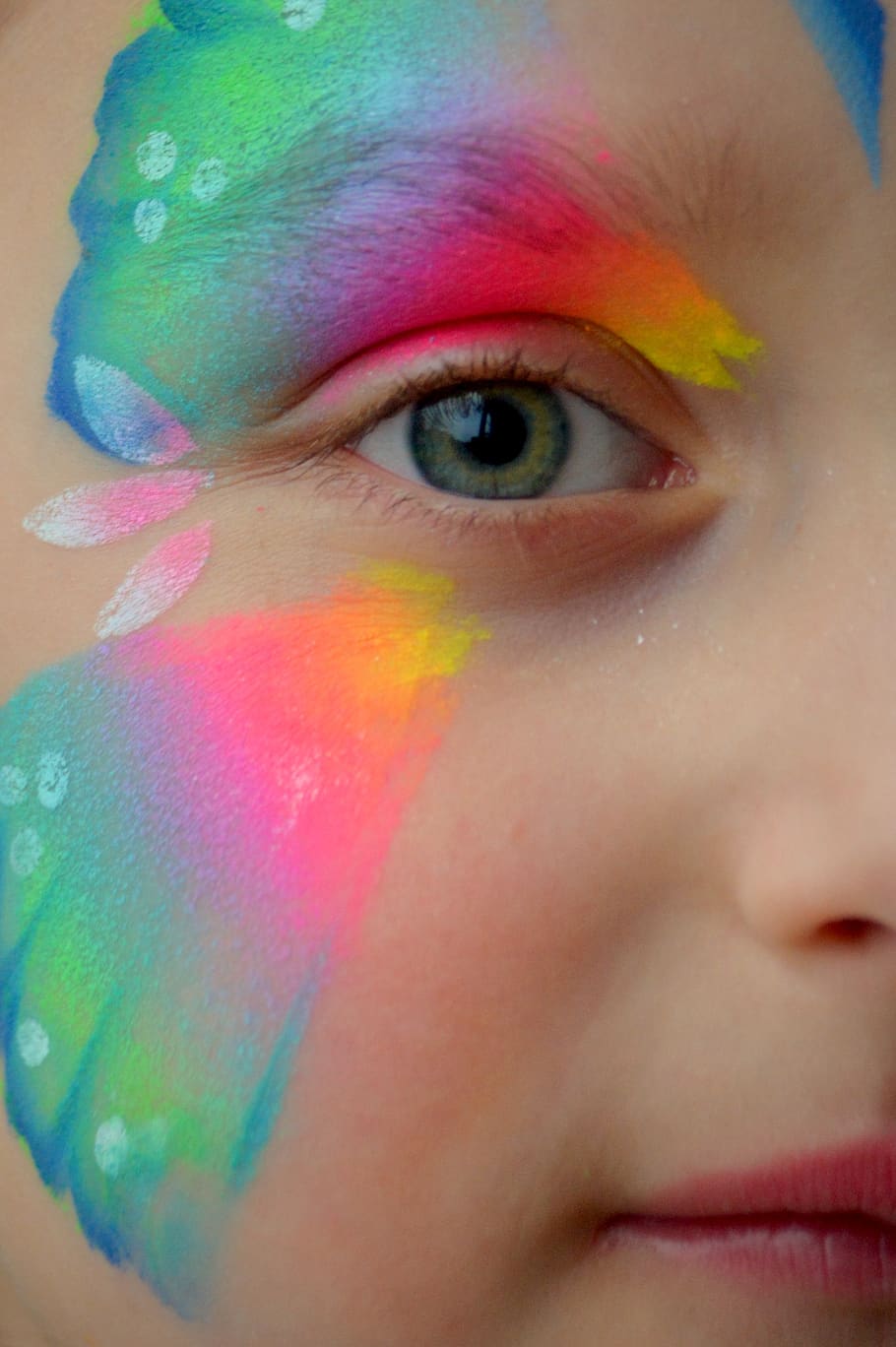 pintura facial, olho, borboleta, pessoas, arte, rosto, cores, menina, decoração, colorido