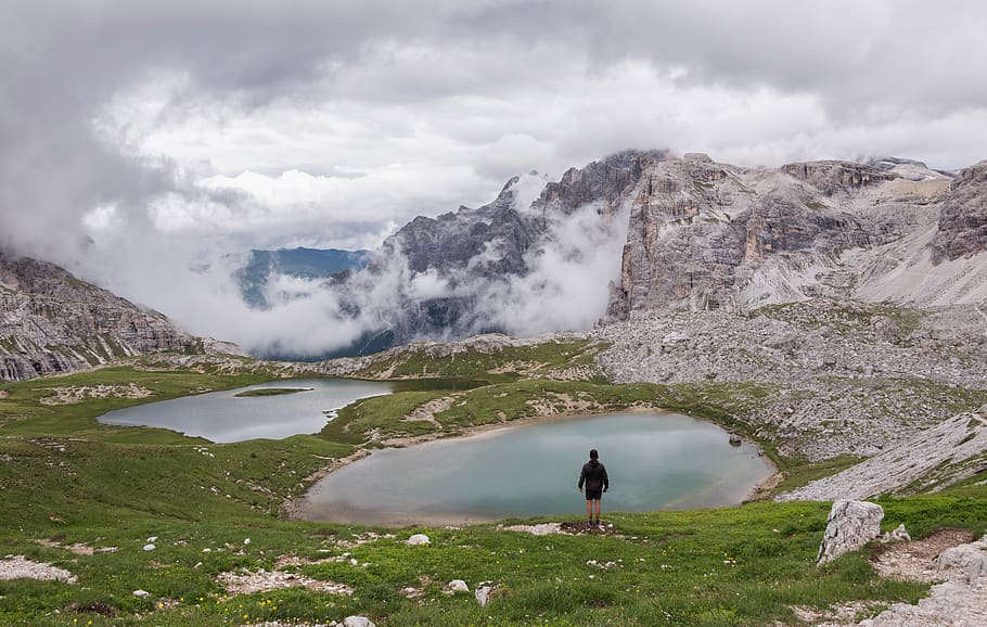 Dolomitas, excursionista, paisaje, roca, niña, Italia, senderismo, Alpes, naturaleza, montaña