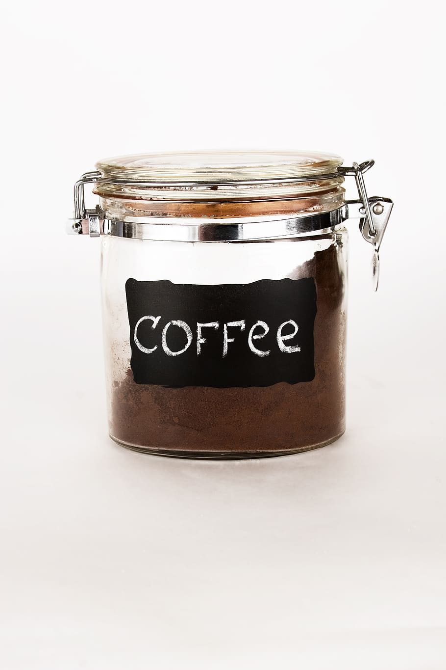 recipiente hermético, lleno, café en polvo, capuchino, metal, viejo, liso, partículas, cubierta, para gourmets