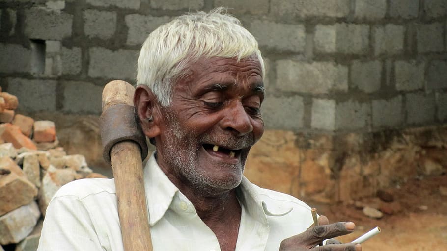 old man, toothless, satisfied, indians, adult, one person, headshot, portrait, men, males