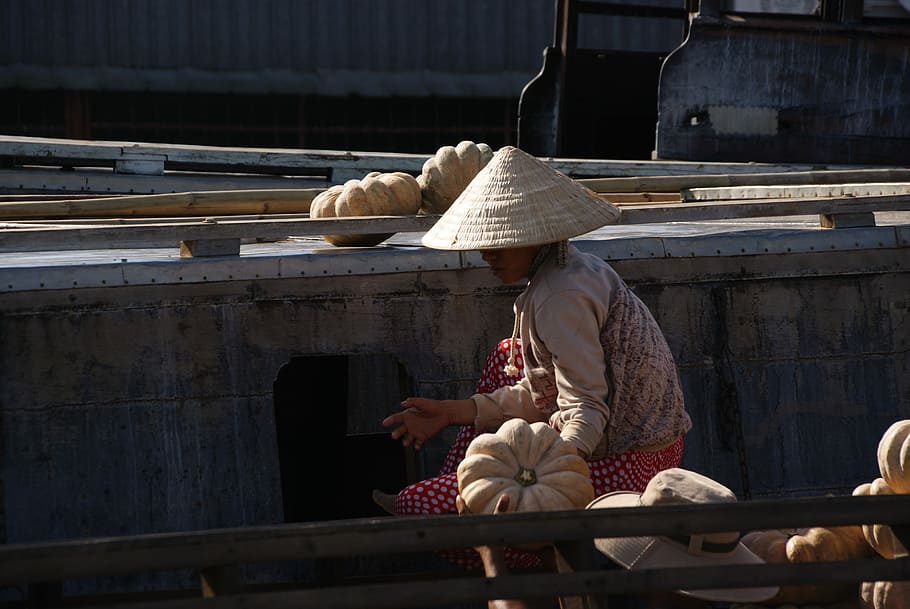 Mekong, Mercado flutuante, Vietnã, Rural, multiétnica, rio, asiáticos, cultura, vietnamita, sentado