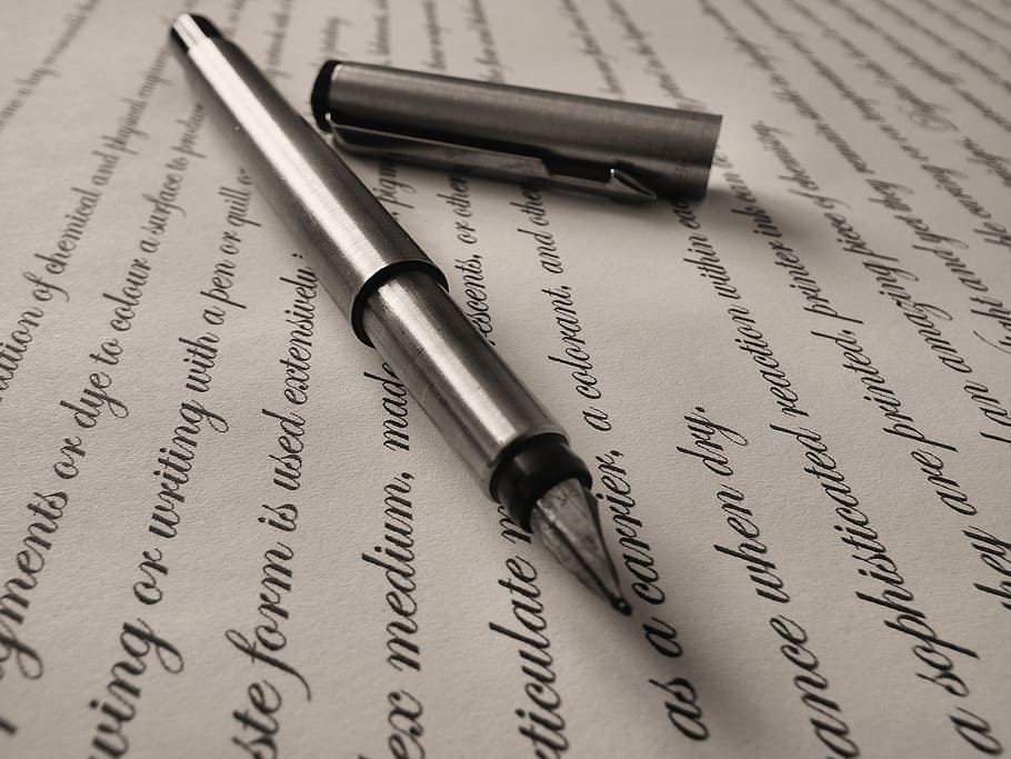 gray, fountain pen, pen, writing, fountain, ink, write, paper, business, white
