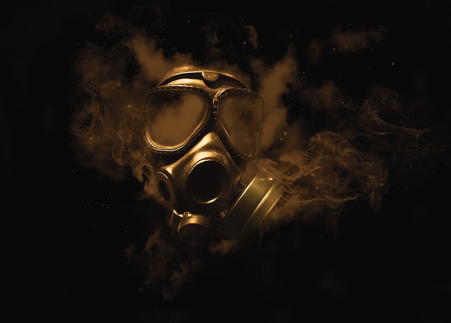 gas mask, smoke, gas, mask, dark, gothic, toxic, oxygen, industrial, war