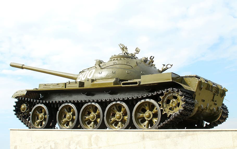 russian tank, t-55, the caterpillars, cannon, technique, weaponry, pedestal, sky, armored tank, tank