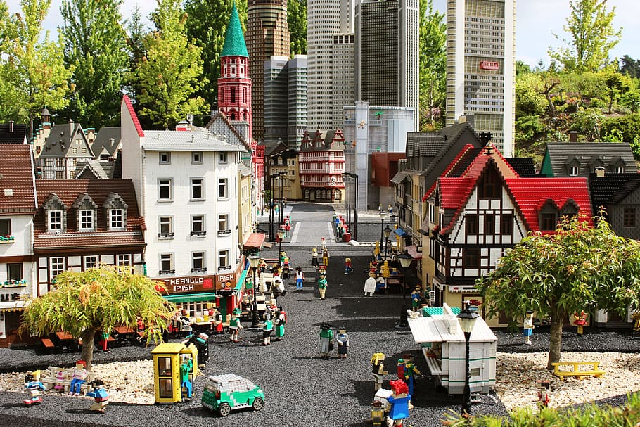 orang-orang, berdiri, bangunan mainan, Lego, Legoland, Bangun, Mainkan, Mainan, anak-anak, blok lego