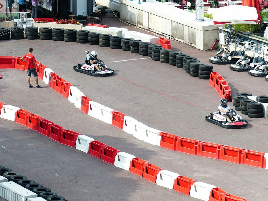 person, riding, go, kart, track field, cards driver, go kart track, go kart, racecourse, single seater
