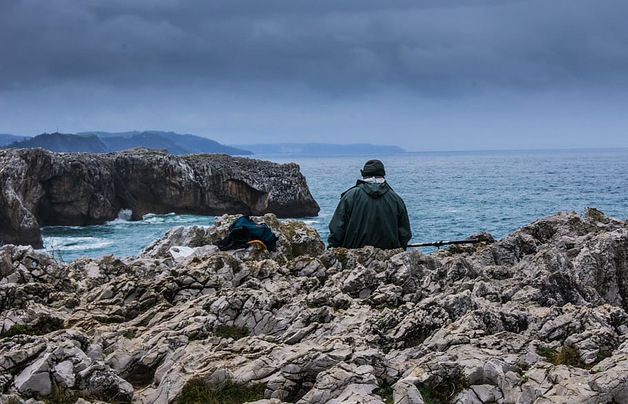 asturias, fisherman, climate, stone, sea, water, bay of biscay, cliff, fishing, soledad