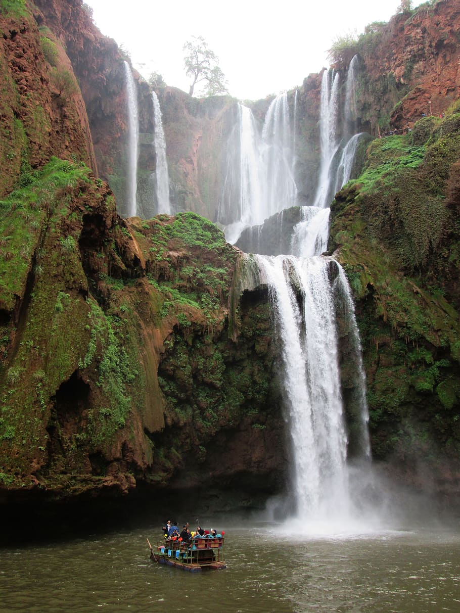 cachoeira, água, velocidade do obturador, barco, marrocos, verde, a primavera, agua, cascata, paisagens - natureza