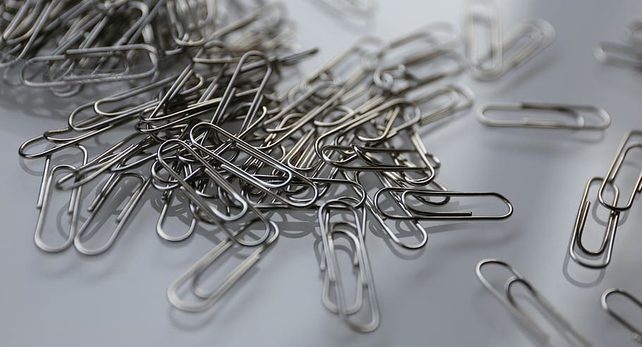 paper clip, stationery, confusion, trouble, scattered, clue, bad, problem, clip, large group of objects