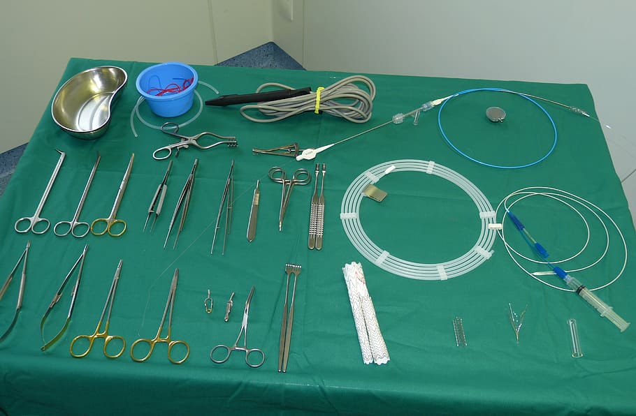 quirúrgico, herramientas, verde, tela, operación, médico, op, instrumento, hospital, clínica