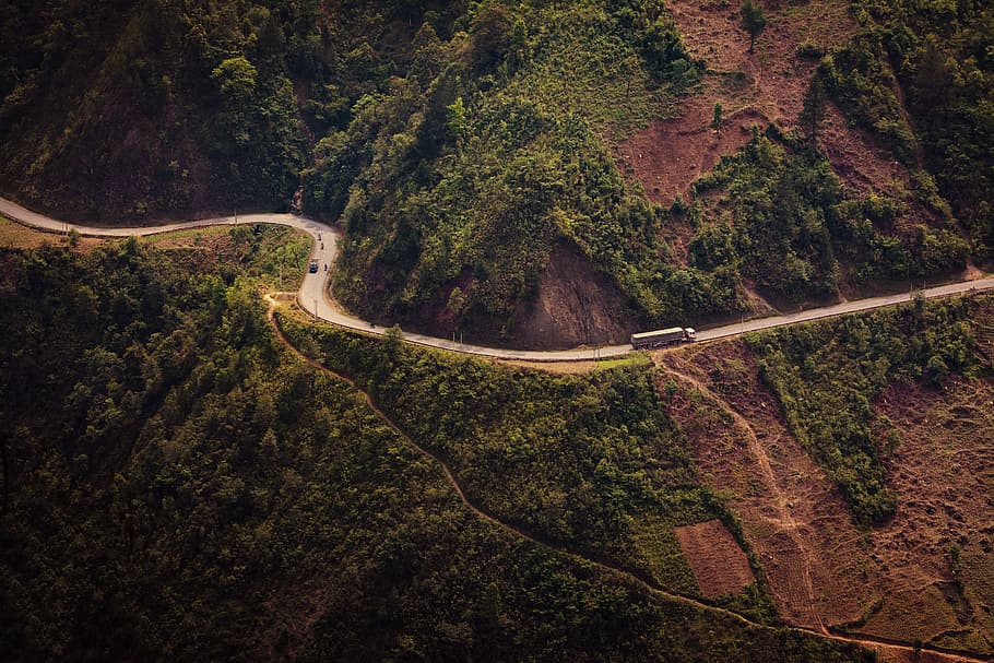 traveling, mountain road, Road, Truck, Curve, Transportation, transport, highway, vehicle, delivery