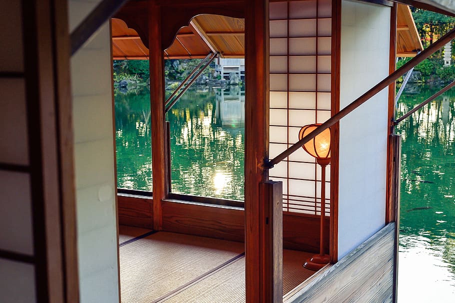 foto, abierto, ventana de la casa, cuerpo, agua, Japón, habitación de estilo japonés, casas, jardín, discapacidades