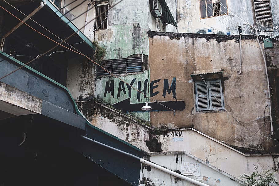 mayhem, house, lifestyle, establishment, neighborhood, slum, architecture, built structure, building exterior, building