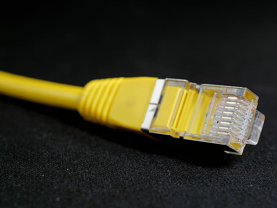 yellow, ethernet cable, black, surface, network, cable, lan, wire, cork, plastic