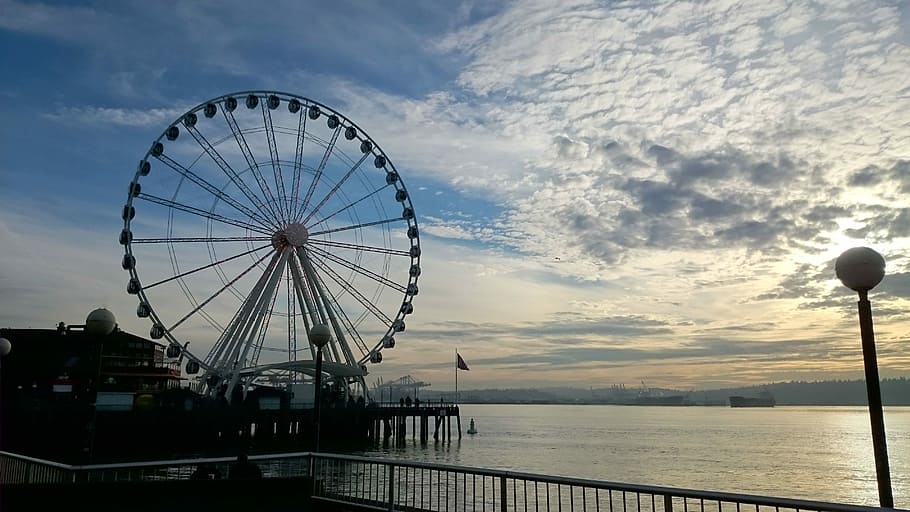 Wheel, Seattle, Waterfront, Ferris, Ferris Wheel, arte, cultura y entretenimiento, parque de atracciones, cielo, agua
