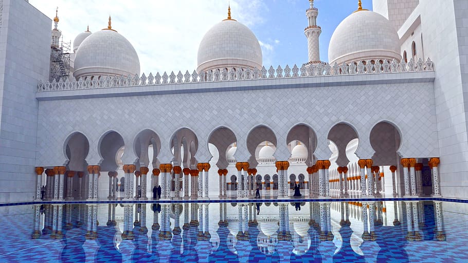 taj mahal, india indoors, reflection, mosque, architecture, abu dhabi, islamic architecture, water, religion, built structure