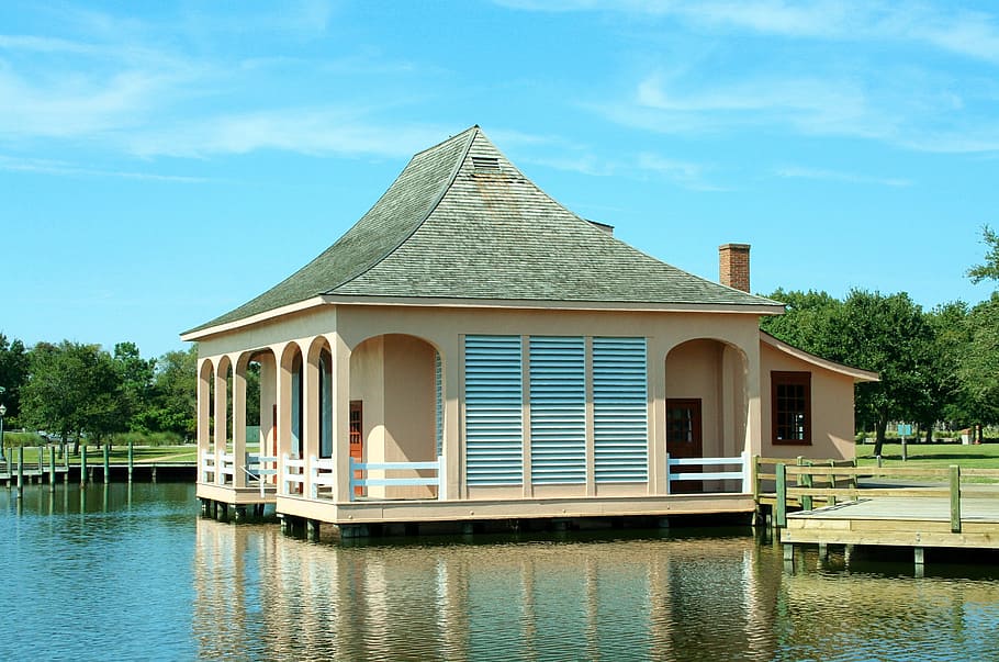 Boathouse, muelle, Outer Banks, currituck, nags head, casa, agua, lujo, edificio residencial, al aire libre