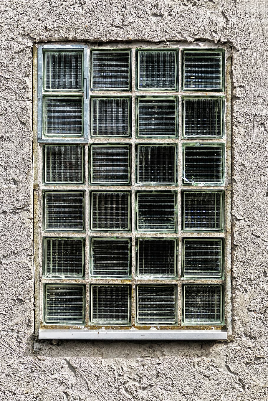 facade, glass blocks, window, wall, building, old, home, old building, architecture, built structure