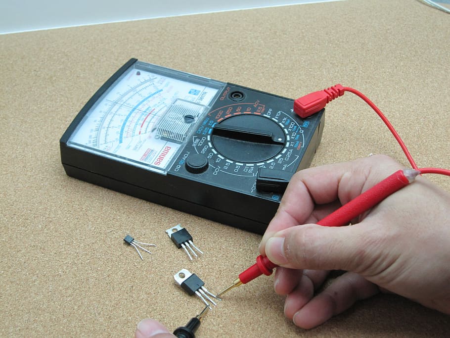 person, using, black, analog multimeter, Electronics, Transistor, Multimeter, measurement, equipment, circuit