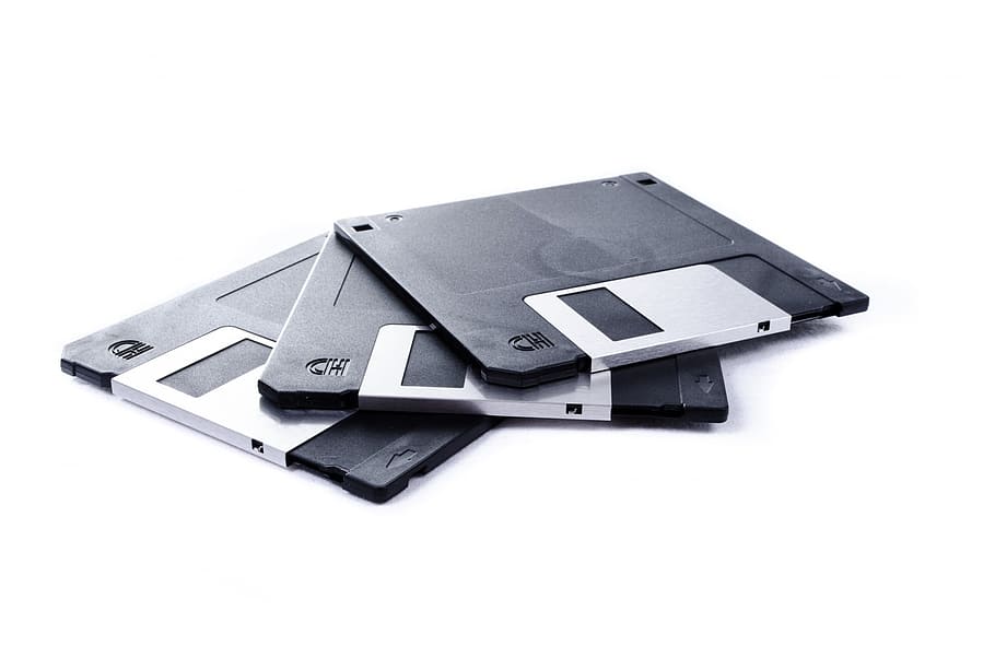 three, grey, black, diskets, Floppy, isolated, file, save, white, record