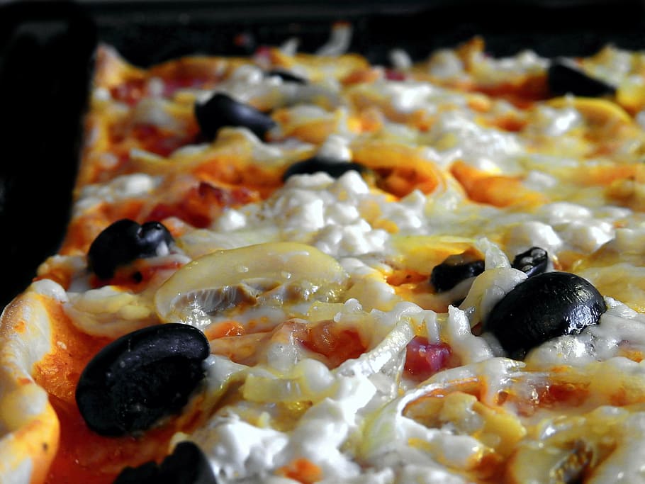 pizza, eat, food, pizza topping, delicious, cheese, olives, onion, snack, tomato