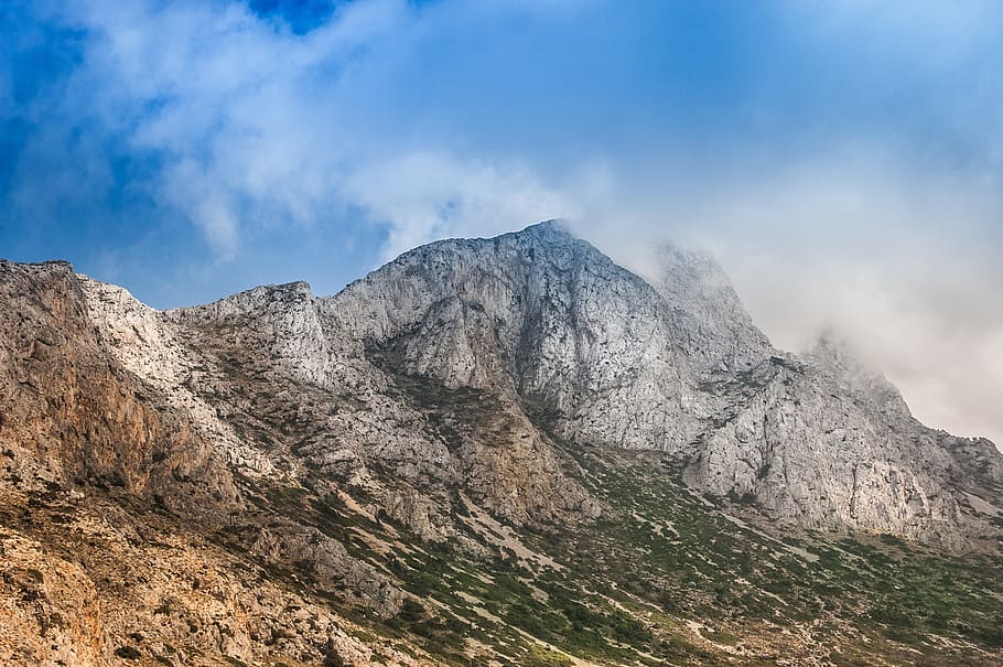 mountain during daytime, mountains, crete, greece, mountain, sky, landscape, environment, scenics - nature, cloud - sky