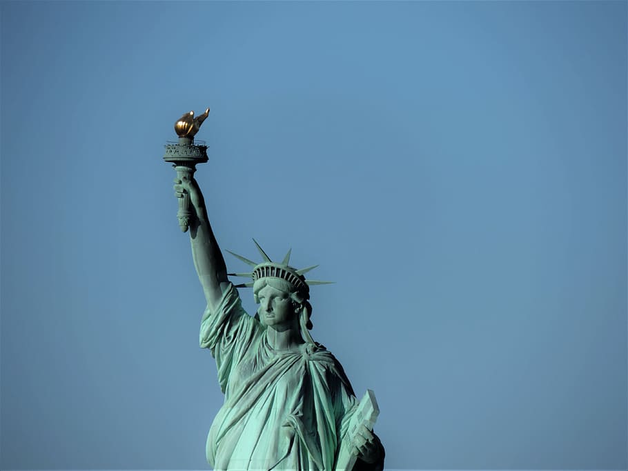 cielo, estatua, escultura, arte, viajar, Nueva York, estatua de la libertad, viaje a la ciudad, gente, arte moderno