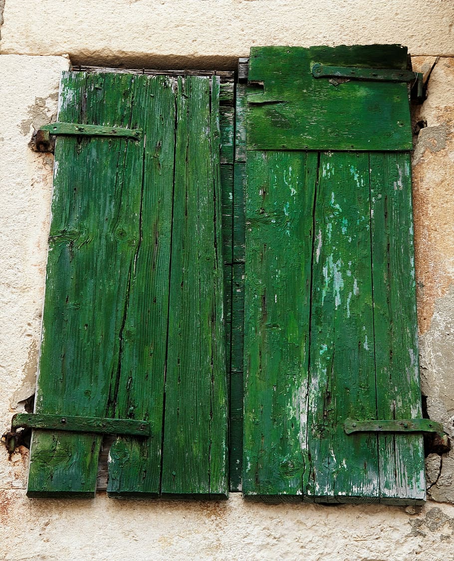 Old, Window, Doors, Shutters, Wooden, building, green, green color, wood - material, rustic