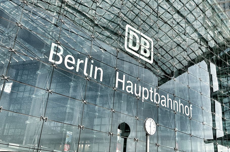 berlin hauptbahnhof logo, berlin, germany, central station, railway station, glass facade, travel, capital, building, clock