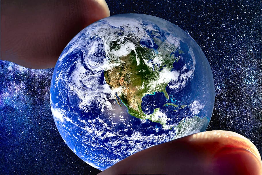 earth, space, stars, hold, grab, fingers, globe, outer space, universe, god