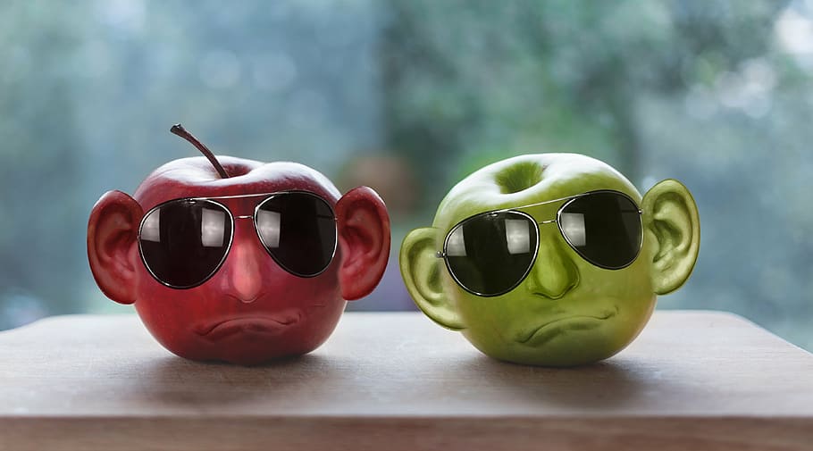 red, green, apple, wearing, sunglasses, healthy, fruit, nature, frisch, bless you