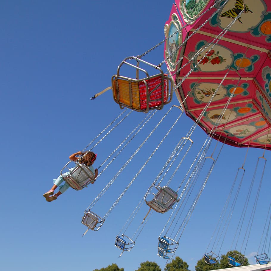 chain carousel, folk festival, oktoberfest, fairground, year market, fly, fair, ride, sky, low angle view