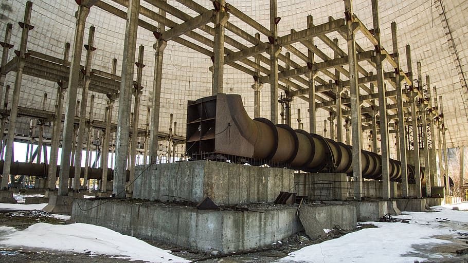 cooling tower, reactor, unfinished, snow, exclusion zone, winter, nature, cold, ukraine, radiation