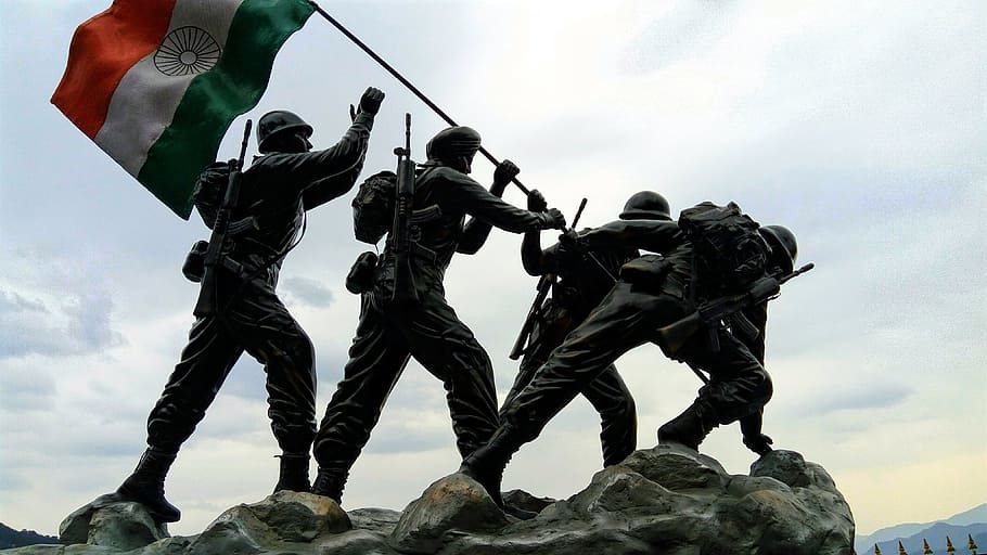 flag of indian, indian flag, indian army, statue, independence dag, soldier, military, army, kargil, battle