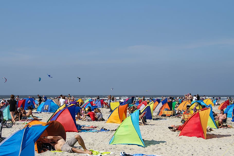 beach, beach shelter, kite, kite surfing, sand beach, st peter, ording, coast, sea, north sea