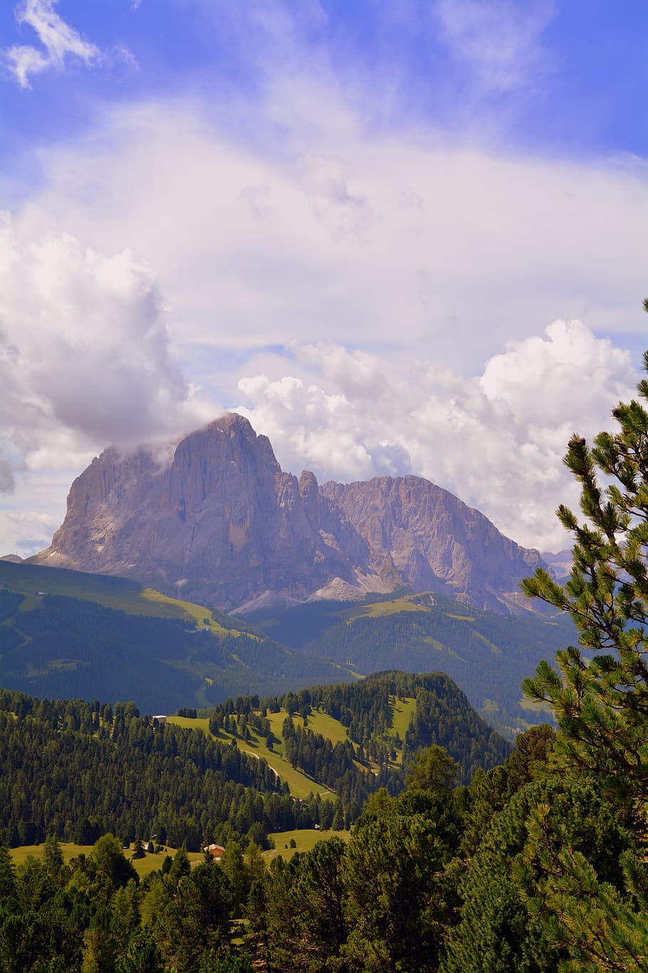 dolomitas, montaña, prato, roca, nubes, cielo, naturaleza, paisaje, italia, el grupo de los sassolungo