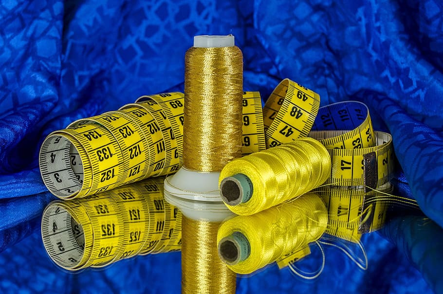yellow, black, textile, Sewing, Cotton, Thread, Material, Tape, measure, blue