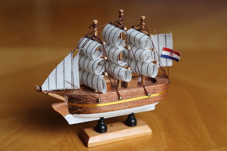 velero, barco, modelo, bota, madera, navegación, vela, históricamente, decoración, mástiles