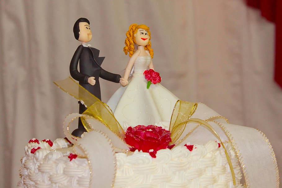 ウエディングケーキトッパー, ウエディングケーキ, トッパー, 既婚, 結婚式, 花嫁, お祝い, 愛, 花婿, 装飾