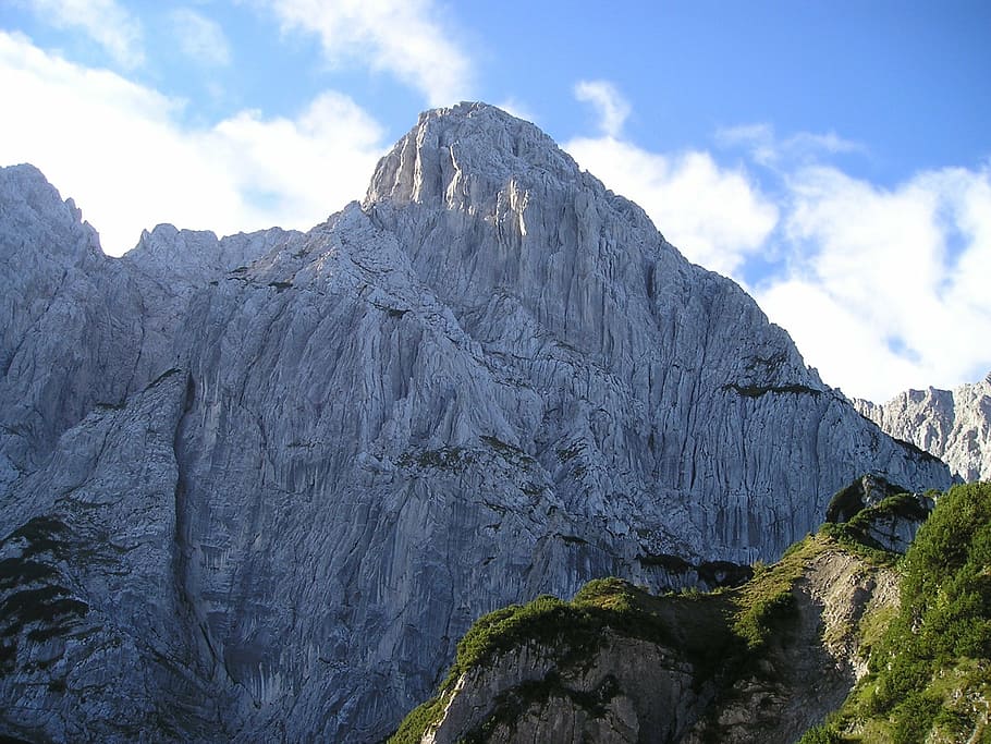 montanhas, alpino, wilderkaiser, totenkirchl, parede íngreme, escalar, escalada alpina, esportes radicais, cimeira, montanha
