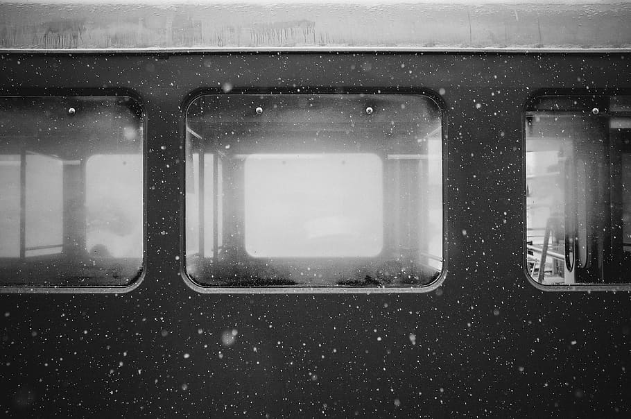 metrô, janelas, frio, neve, viagem, transporte, cinza, preto e branco, janela, sem pessoas