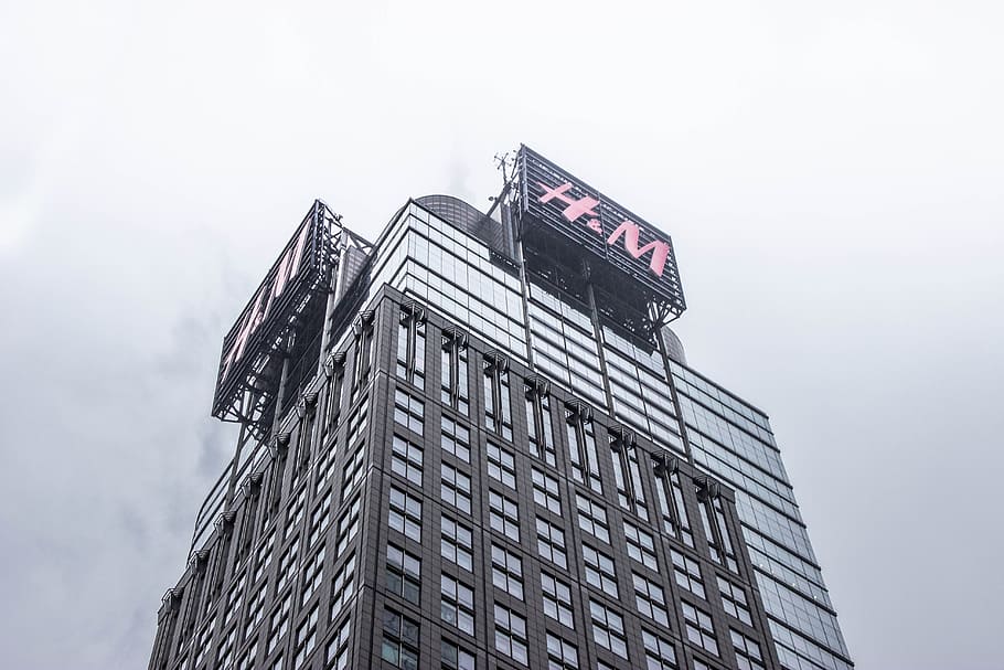 H&M, Building, Tower, High Rise, handm, architecture, sky, clouds, building exterior, low angle view