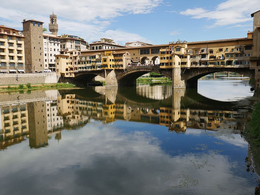 florence, ponte vecchio, tuscany, arno, firenze, italian culture, italy, reflection, bridge, landscape